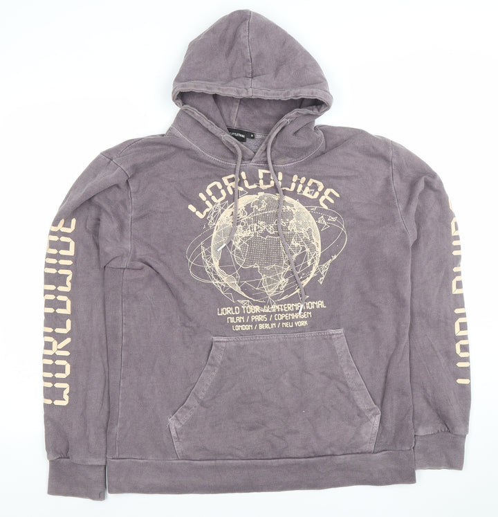 PrettyLittleThing Men's Grey Graphic Hoodie M Pullover World Tour