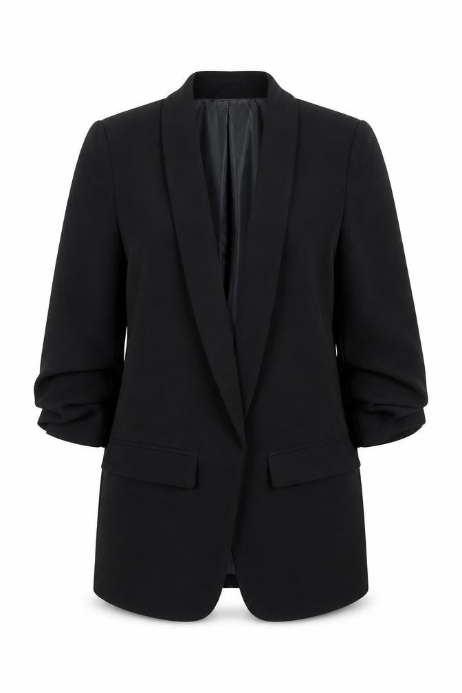 Front view of Atmosphere Women Black, size 6, Shawl Lapel Blazer Jacket