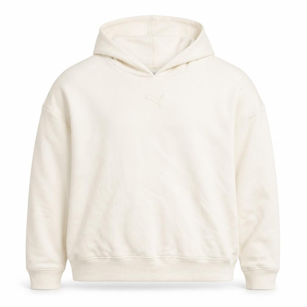 Puma Women Ivory Pullover Hoodie L Cotton Blend Logo Casual