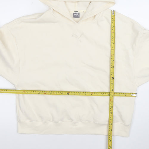 Puma Women Ivory Pullover Hoodie L Cotton Blend Logo Casual