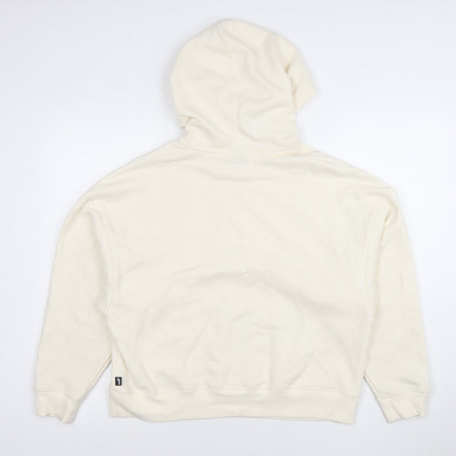 Puma Women Ivory Pullover Hoodie L Cotton Blend Logo Casual