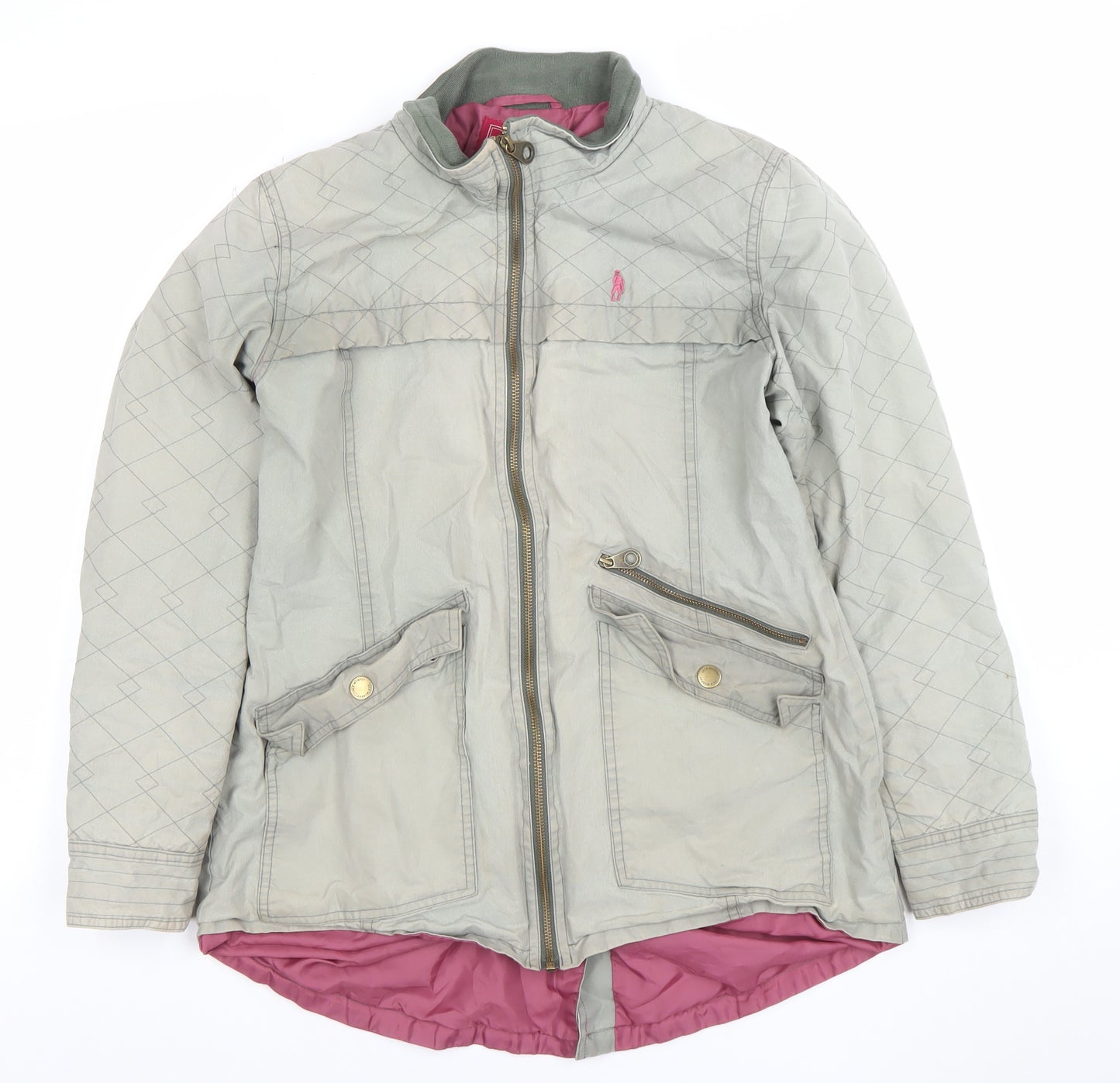 Jack Wills Womens Beige Quilted Mid-Length Outdoor Jacket Size 12