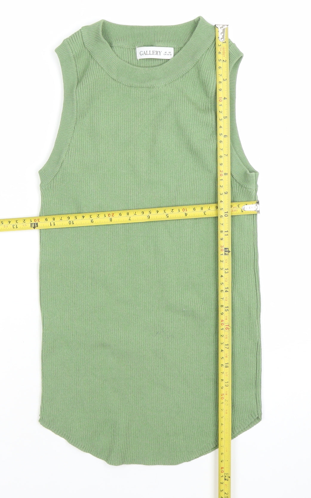 Gallery Women's Green Ribbed Knit Sleeveless Tank Top XS