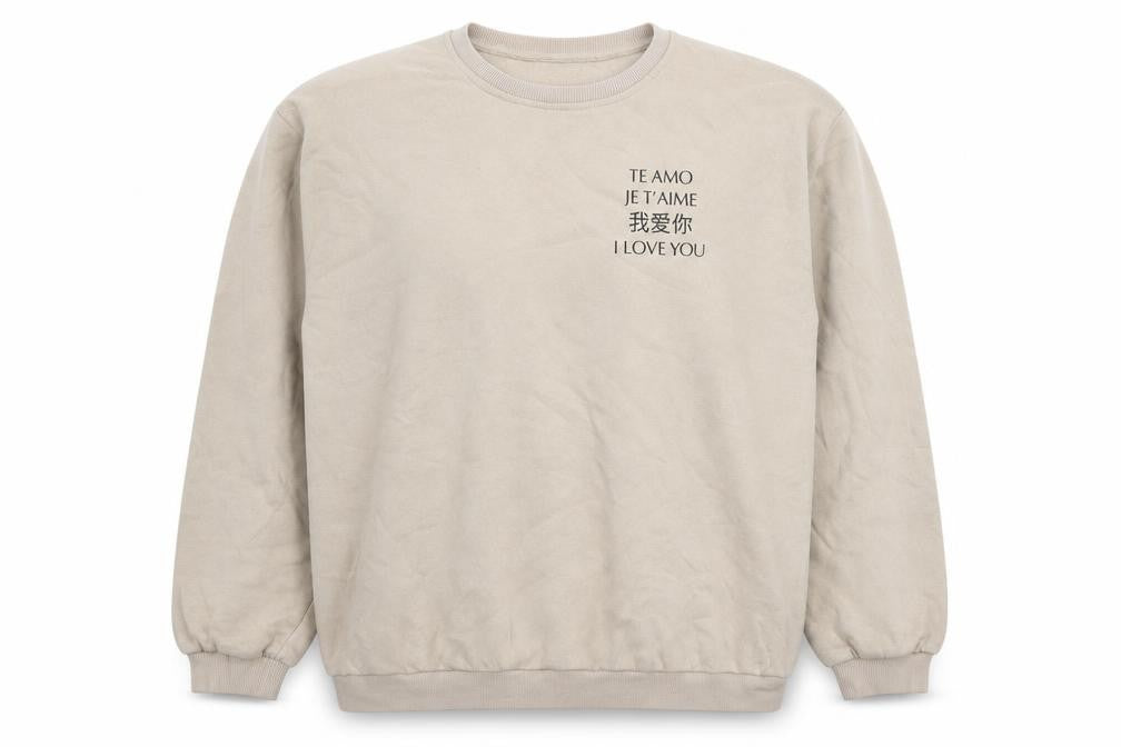 Front view of PRETTYLITTLETHING women’s beige cotton blend pullover sweatshirt l