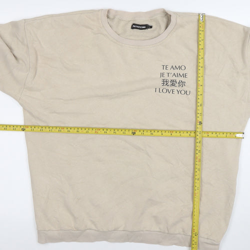 PrettyLittleThing Womens Beige Cotton Blend Pullover Sweatshirt L