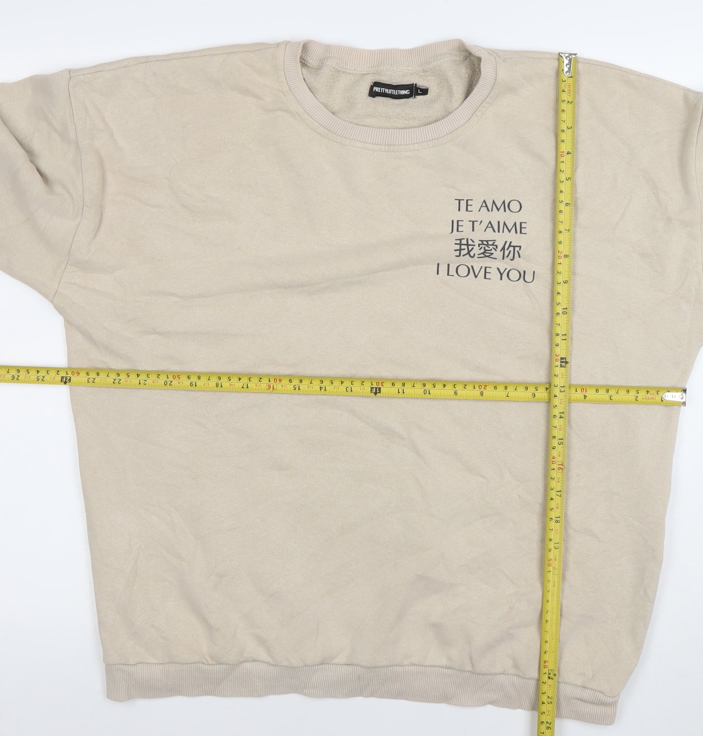 PrettyLittleThing Womens Beige Cotton Blend Pullover Sweatshirt L