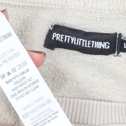 PrettyLittleThing Womens Beige Cotton Blend Pullover Sweatshirt L
