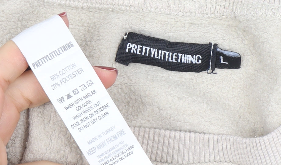 PrettyLittleThing Womens Beige Cotton Blend Pullover Sweatshirt L