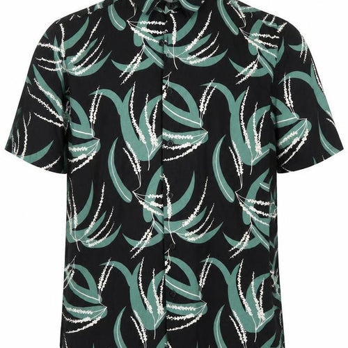 Topman Men's Black Green Floral Short Sleeve Button-Up Shirt M
