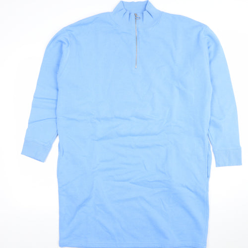 Marks and Spencer Women Blue Size 14 T-Shirt Dress with Zip Neck