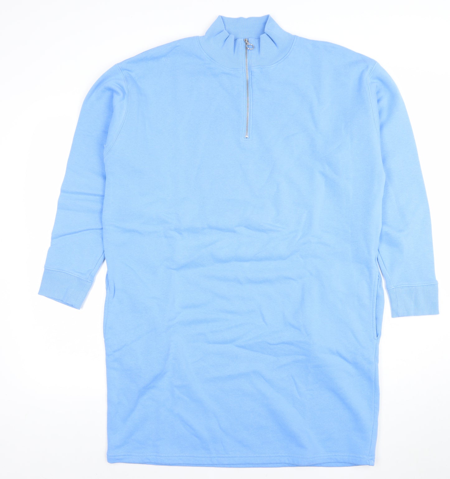 Marks and Spencer Women Blue Size 14 T-Shirt Dress with Zip Neck