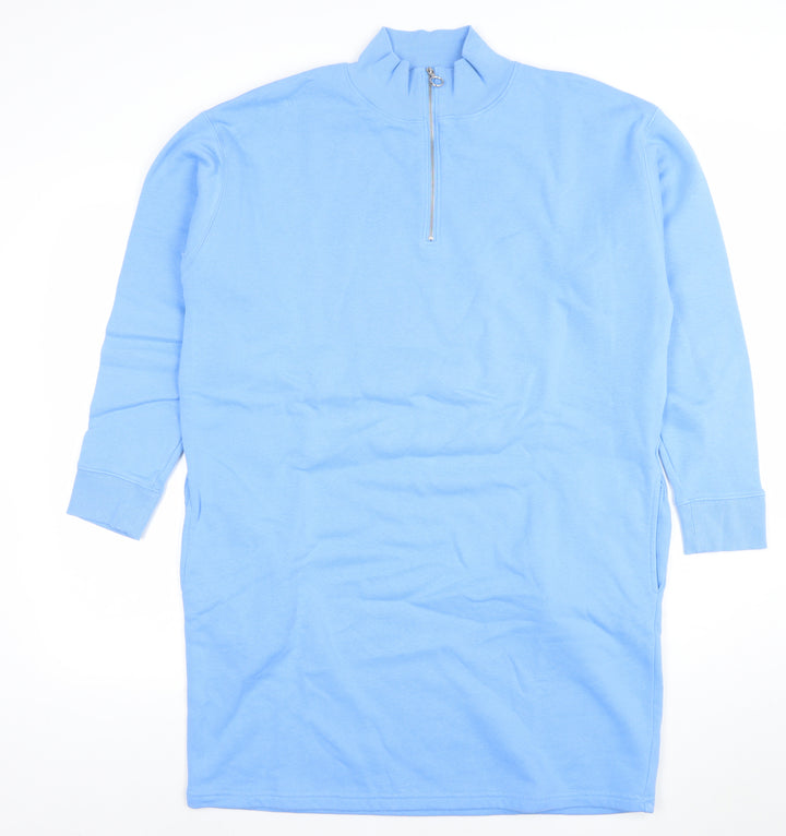 Marks and Spencer Women Blue Size 14 T-Shirt Dress with Zip Neck