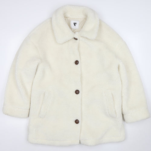 Very Women Ivory Fleece Button Coat Size 14 Winter Classic