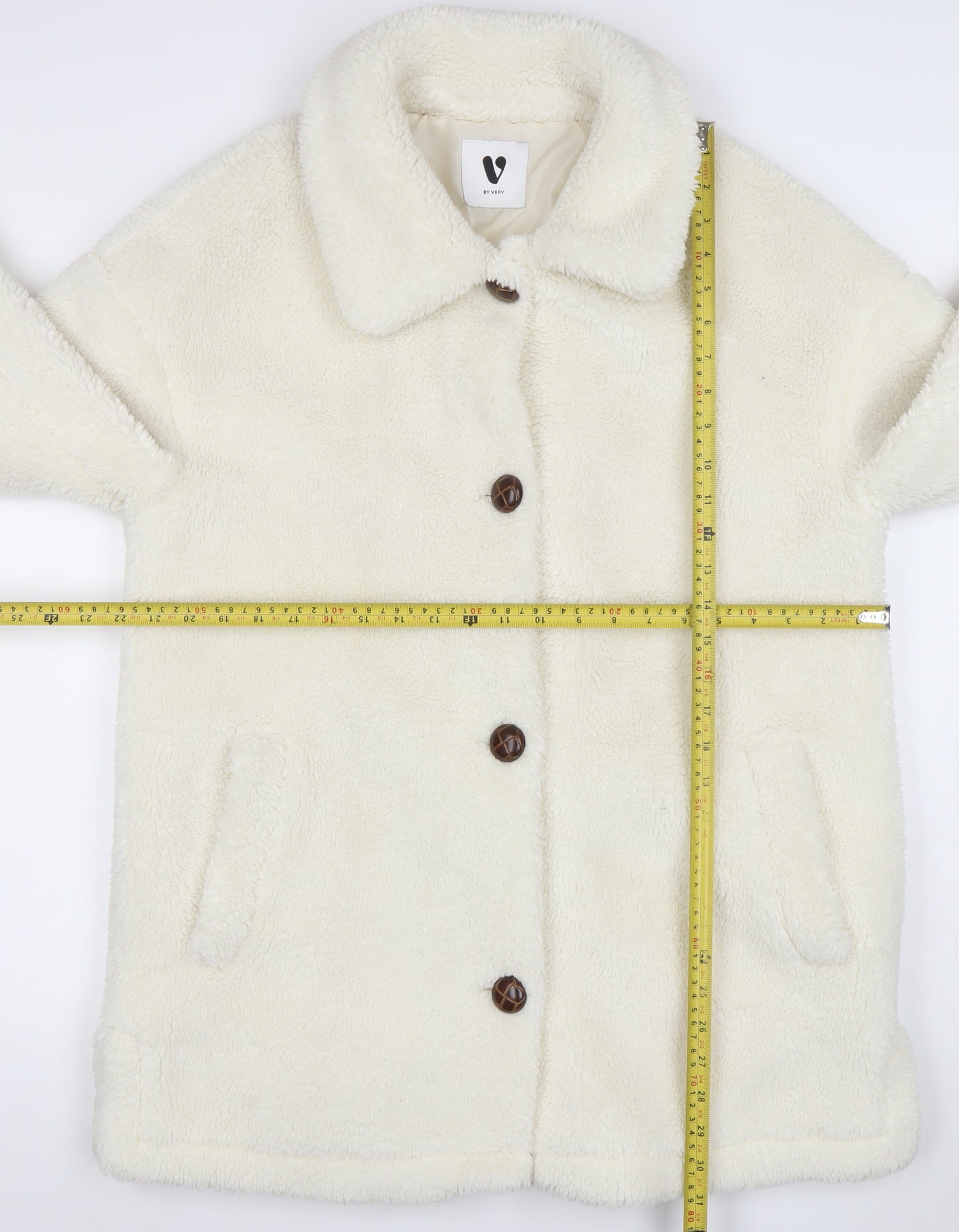 Very Women Ivory Fleece Button Coat Size 14 Winter Classic