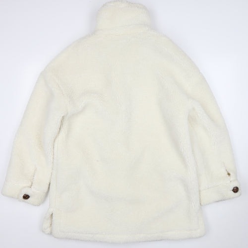 Very Women Ivory Fleece Button Coat Size 14 Winter Classic