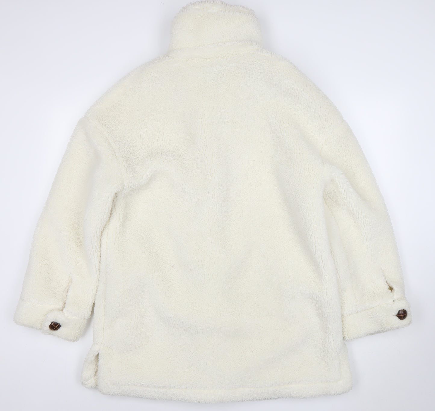 Very Women Ivory Fleece Button Coat Size 14 Winter Classic