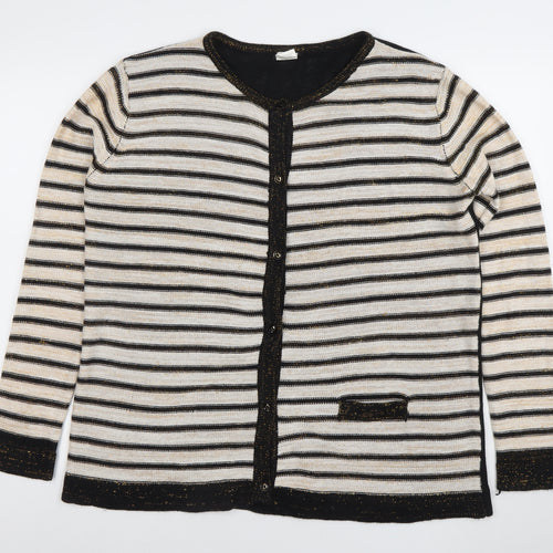 Anne de Lansey Women's Black Striped Cardigan XL Knit Long Sleeve