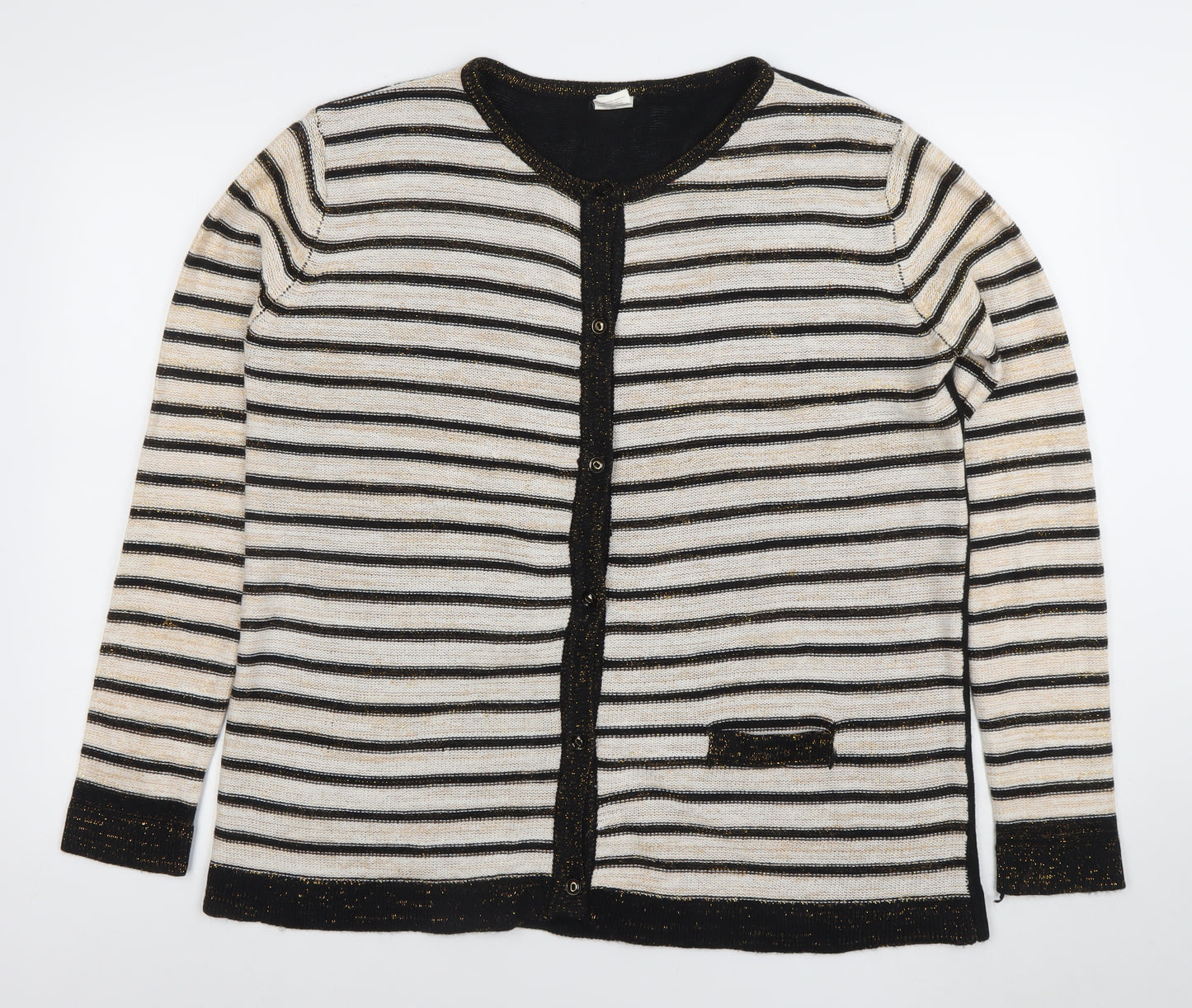 Anne de Lansey Women's Black Striped Cardigan XL Knit Long Sleeve