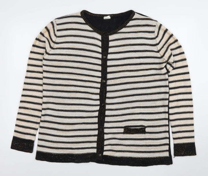 Anne de Lansey Women's Black Striped Cardigan XL Knit Long Sleeve