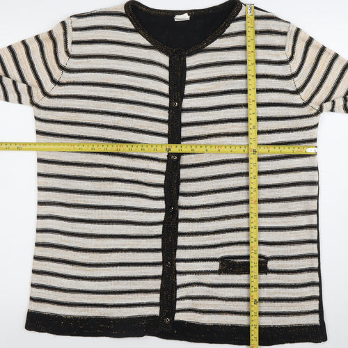 Anne de Lansey Women's Black Striped Cardigan XL Knit Long Sleeve