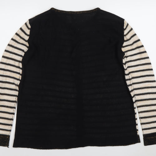 Anne de Lansey Women's Black Striped Cardigan XL Knit Long Sleeve