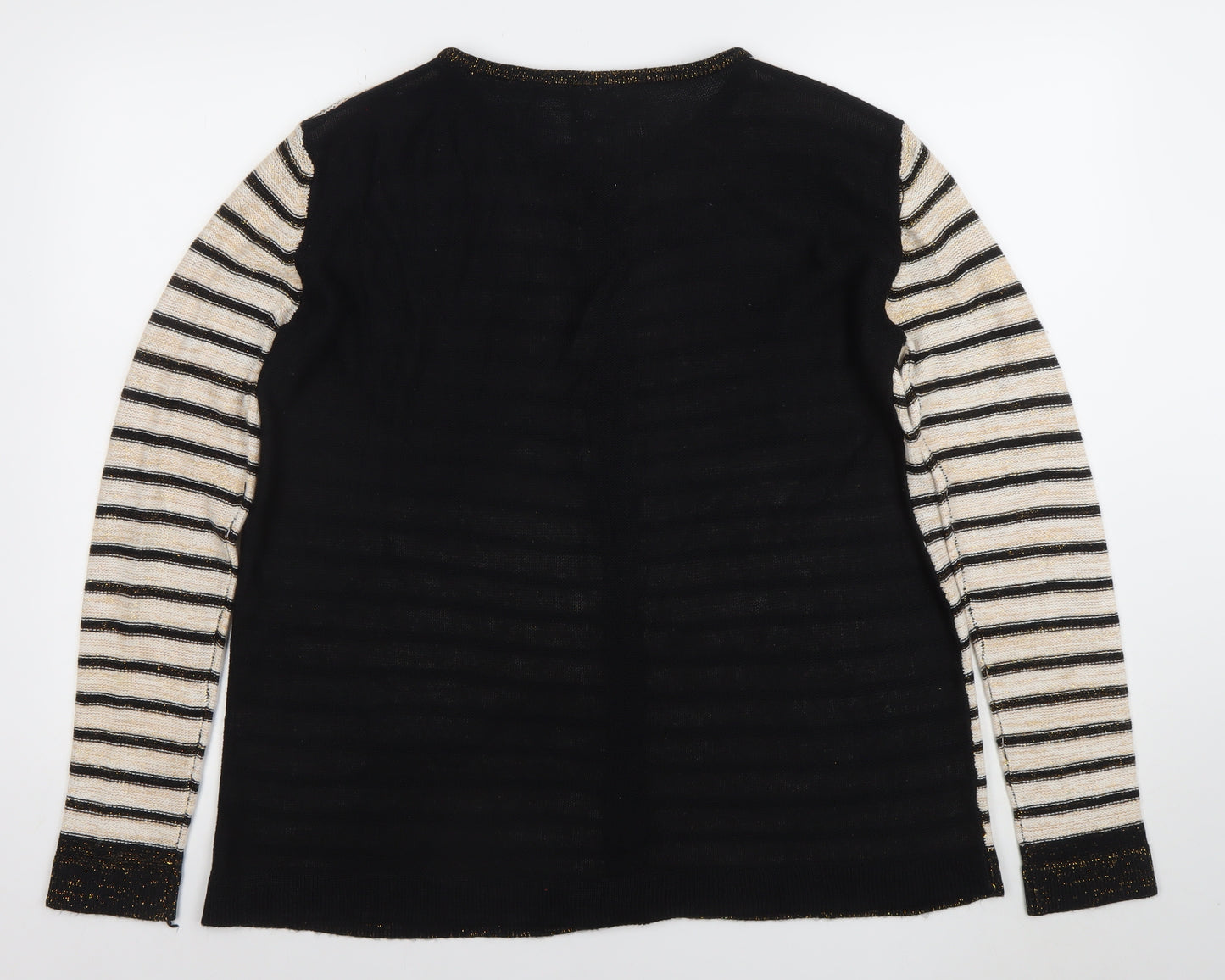 Anne de Lansey Women's Black Striped Cardigan XL Knit Long Sleeve