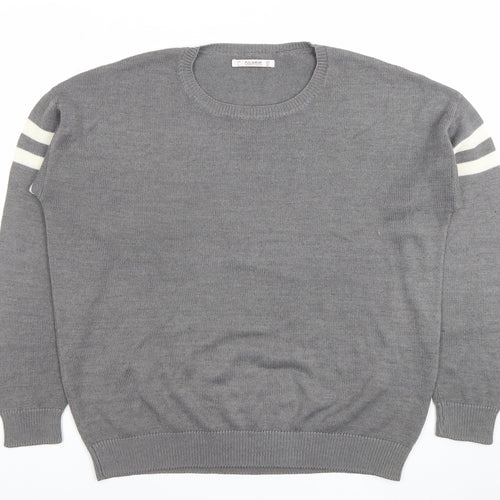 Pull&Bear Women Grey Crew Neck Long Sleeve Pullover Jumper Size 12