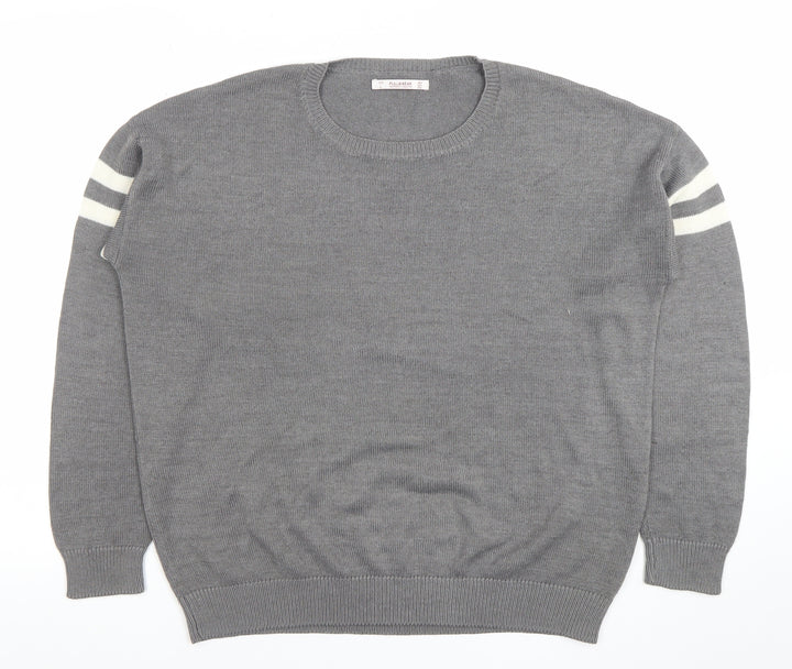 Pull&Bear Women Grey Crew Neck Long Sleeve Pullover Jumper Size 12