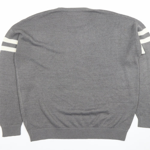 Pull&Bear Women Grey Crew Neck Long Sleeve Pullover Jumper Size 12