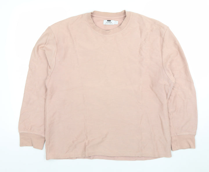 Topman Men's Beige Cotton Long Sleeve Pullover Sweatshirt M