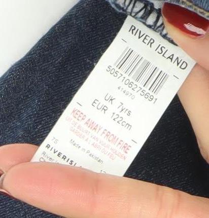 River Island Girls Blue Skinny Jeans Age 7Y Stretch Denim