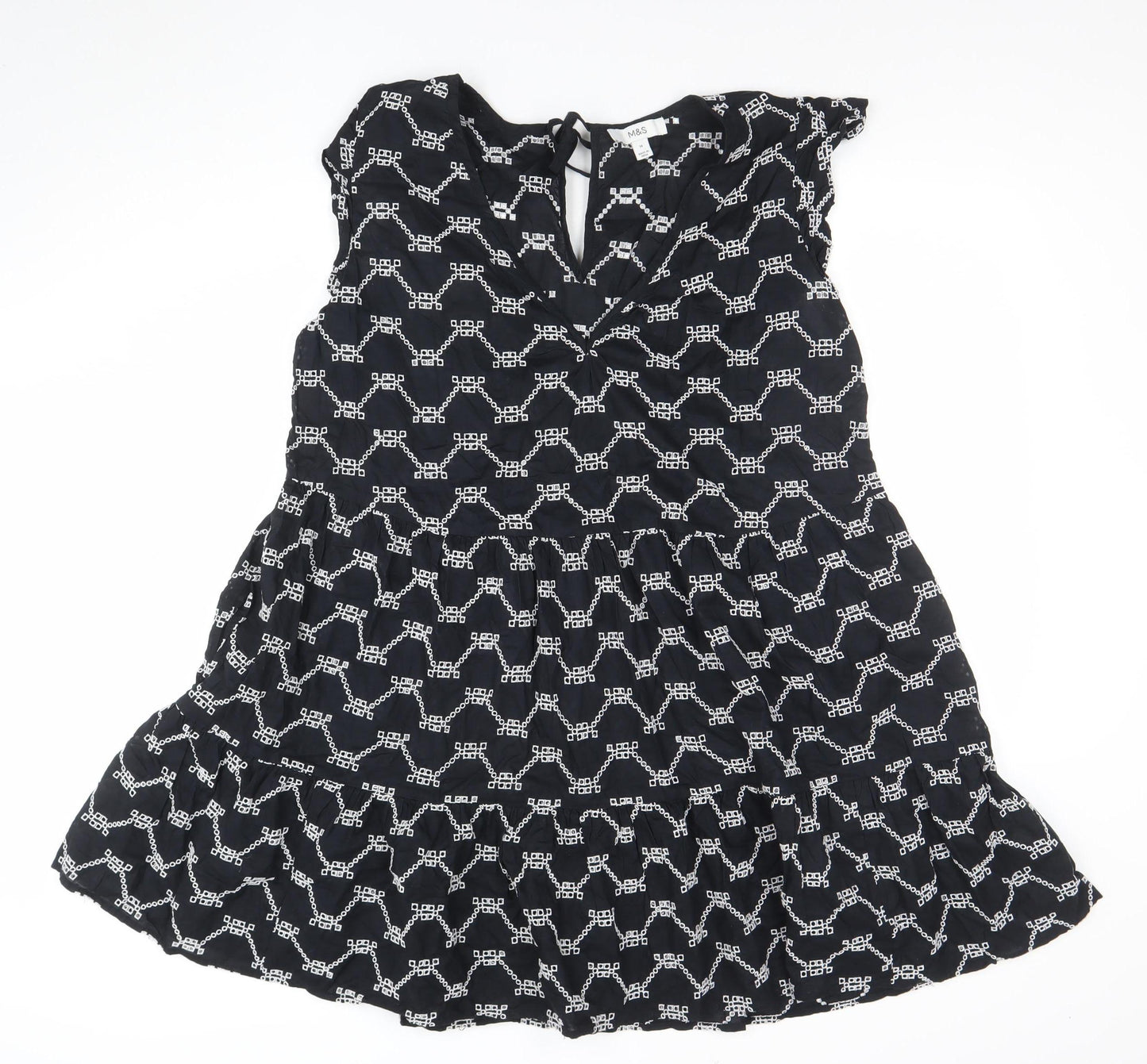 Marks and Spencer Women Black Size 14 Embroidered A-Line Dress