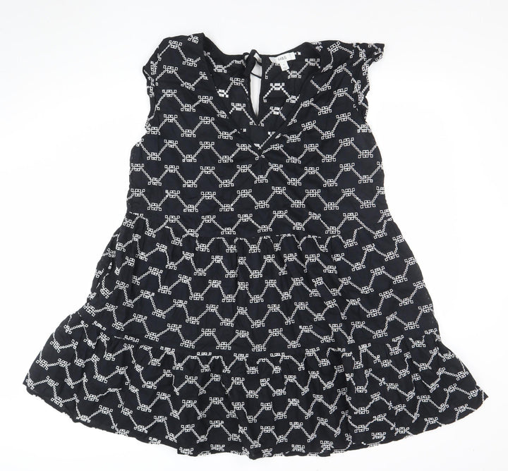 Marks and Spencer Women Black Size 14 Embroidered A-Line Dress
