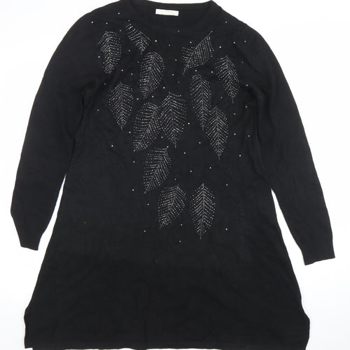 ZEVA Womens Black Knit Beaded Sweater Dress Size M Long Sleeve