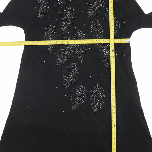 ZEVA Womens Black Knit Beaded Sweater Dress Size M Long Sleeve