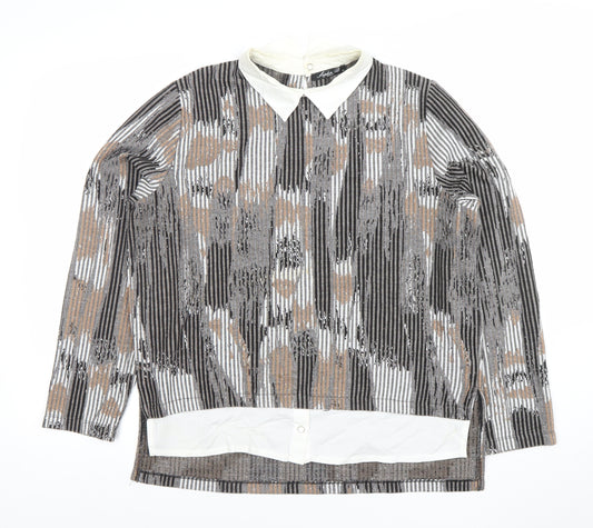 Sophie B Women’s Grey Collared Long Sleeve Striped Tunic Blouse Size 16