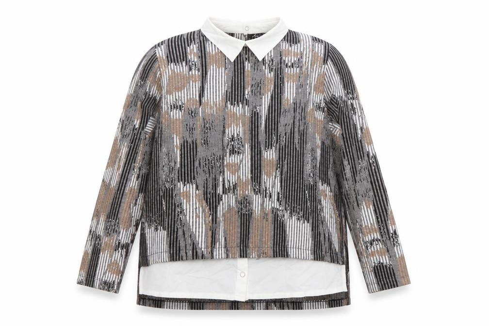 Sophie B Women’s Grey Collared Long Sleeve Striped Tunic Blouse Size 16