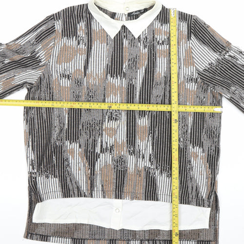 Sophie B Women’s Grey Collared Long Sleeve Striped Tunic Blouse Size 16