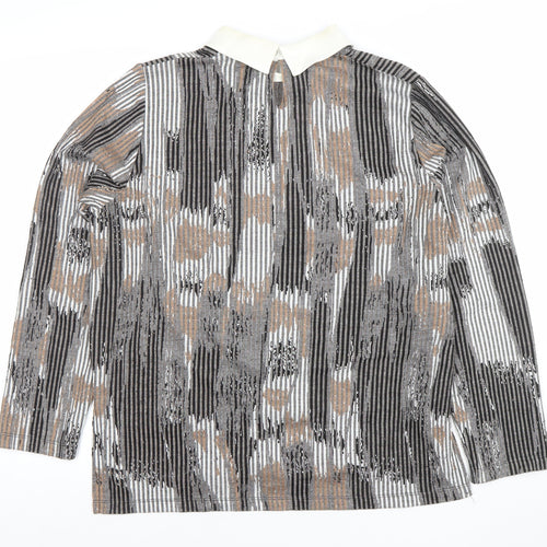 Sophie B Women’s Grey Collared Long Sleeve Striped Tunic Blouse Size 16