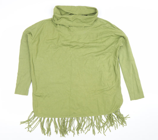 Punt Roma Women's Green Roll Neck Fringe Tunic Top Size L