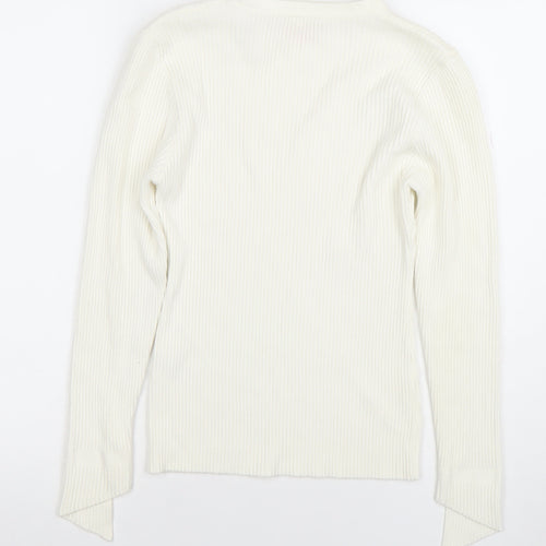 Pink Boutique Women Ivory V-Neck Ribbed Knit Long Sleeve Top Size L
