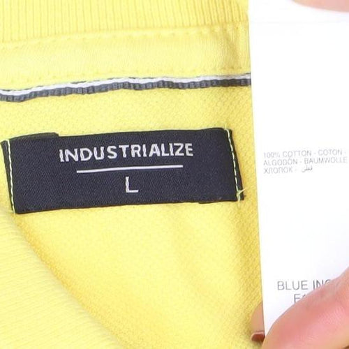 Industrialize Men's Yellow Cotton Polo Shirt Size L Classic Fit