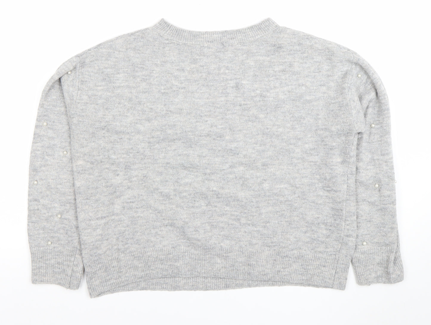 H&M Women's Grey Beaded Crew Neck Pullover Jumper Size S