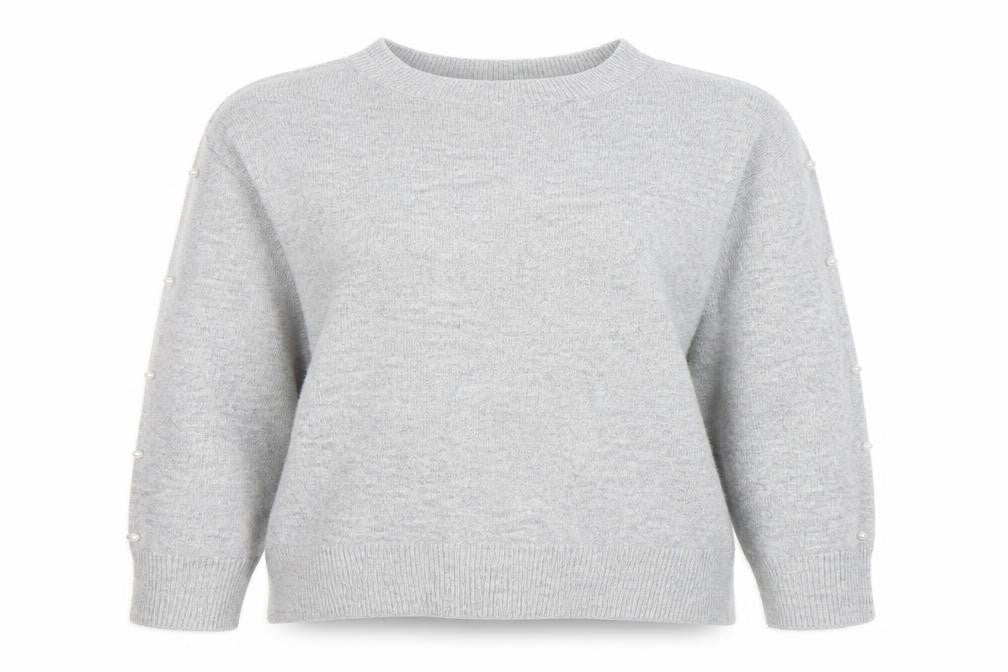 Front view of H&M Women's Grey Beaded Crew Neck jumper, size S