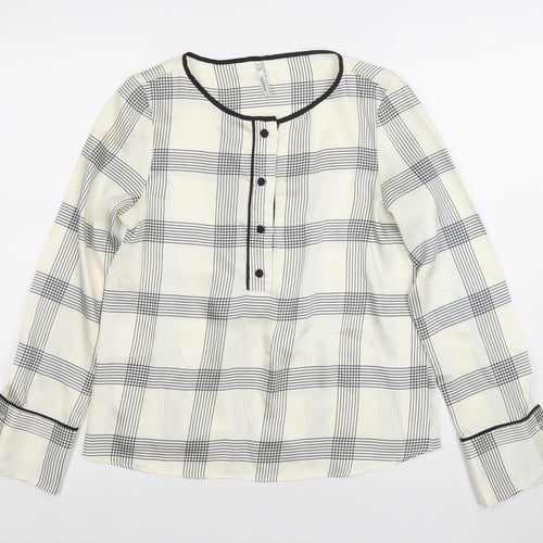 Mango Women’s White Checked Long Sleeve Blouse XS