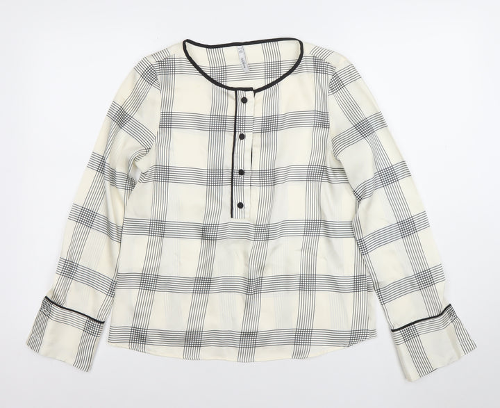 Mango Women’s White Checked Long Sleeve Blouse XS