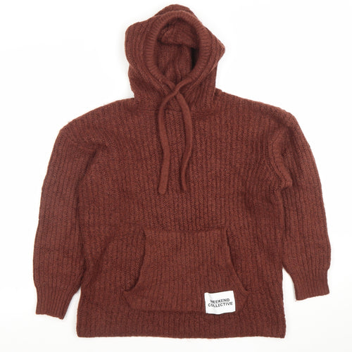 ASOS Women’s Brown Hooded Chunky-Knit Pullover Jumper Size 8
