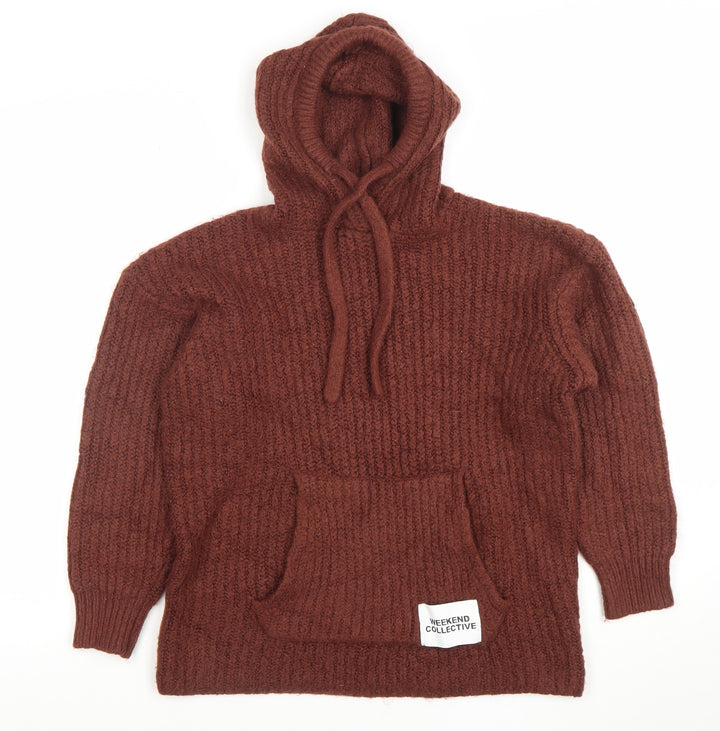 ASOS Women’s Brown Hooded Chunky-Knit Pullover Jumper Size 8
