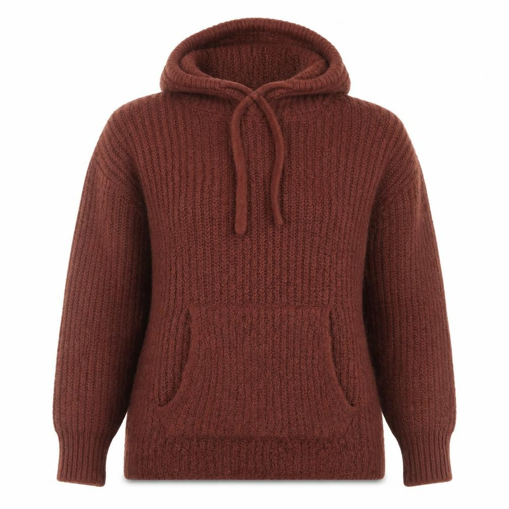 Front view of ASOS Women’s Brown Hooded Chunky-Knit jumper, size UK 8