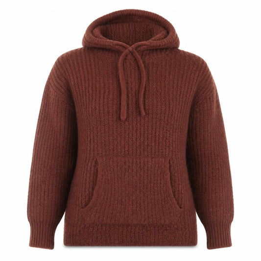 Front view of ASOS Women’s Brown Hooded Chunky-Knit jumper, size UK 8